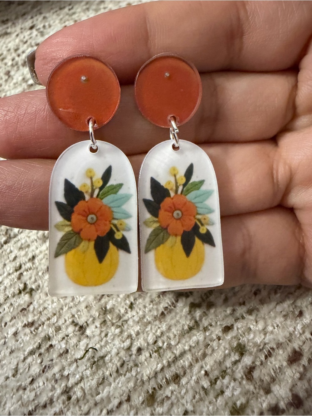 Acrylic yellow pumpkin Floral Drop Earrings - Women Jewelry